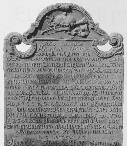 Nebel - Grabstein von Hark Olufsen bei St. Clemens Kirche, &copy; St.-Clemens-Kirchengemeinde